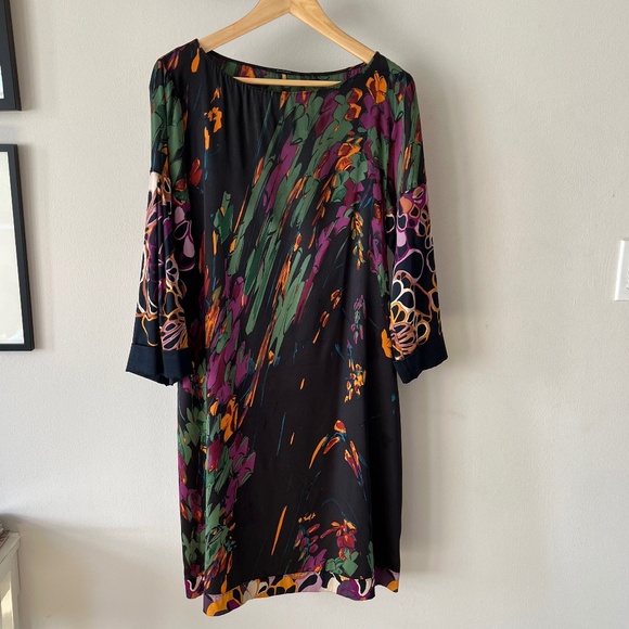 Elie Tahari Mixed Print Silk Shift Dress - Picture 1 of 6
